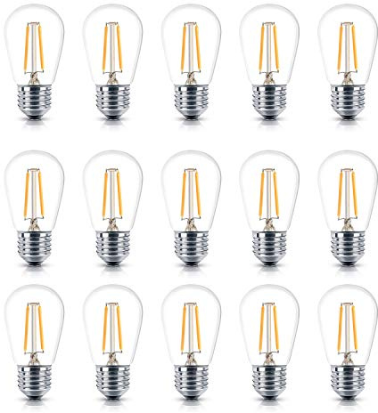 Brightech Ambience PRO Replacement LED Light Bulbs, 2 Watt Vintage Plastic LED Edison Bulbs, 3000K Neutral White Dimmable Outdoor String Lights Bulbs, E26 Base - 15 Pack