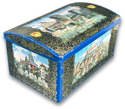 MediMuc Gran baúl Stollen – Precioso estuche impreso con diseño de Nuremberg – apto para alimentos – Caja de almacenamiento, lata para galletas – Dimensiones: (largo x ancho x alto): 27,5 x 18,7 x