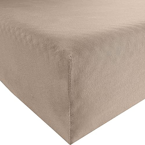 REDBEST Spannbettlaken Denver Elasthan-Jersey-Stretch beige Größe 180x200 cm - 200x200 cm - besonders weich und anschmiegsam, bügelfrei, mit Rundumgummi