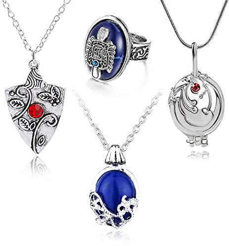 HJYZY 4 Stück Vampire Diaries Schmuck Daywalking Katherine Sapphire Elena Gilbert Eröffnung Eisenkraut Medaillon Bonnie Halskette Daylight Walking Siegel Damons Ring Schmuckset Cosplay für Fans