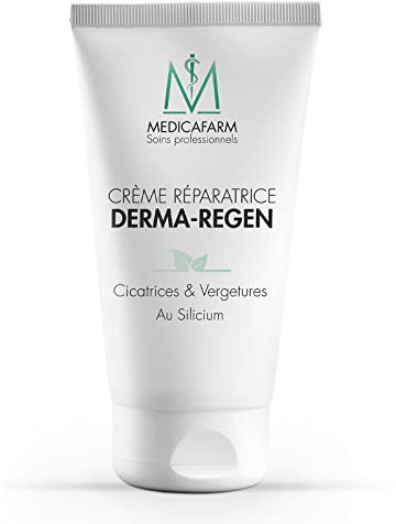 MEDICAFARM - Crème réparatrice DERMA-REGEN au silicium - Aide à réduire l'aspect des cicatrices et vergetures - Favorise une meilleure élasticité de la peau - Au Silicium - Tube 125 ml