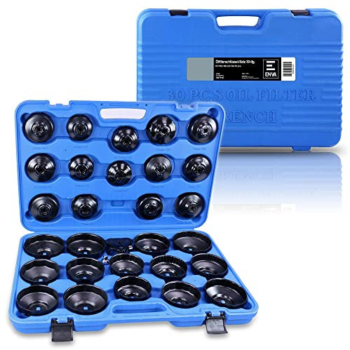 ENVA Ölfilterschlüssel Set 30TLG. Ölfilterkappen Satz für einfache und effiziente Ölfilterwechsel Hochwertiges Ölfilter Spezialwerkzeug