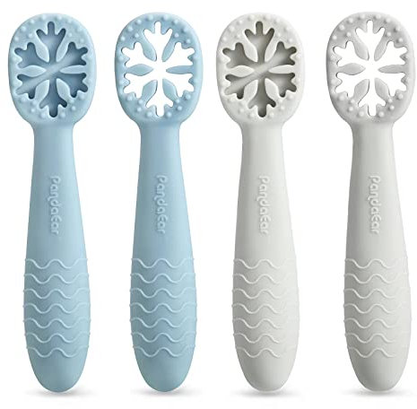 PandaEar Juego de cucharas para bebé (4 unidades) | libre de BPA de silicona cucharas de aprendizaje cucharas de alimentación automática utensilios suaves y flexibles | niños pequeños 6 meses +