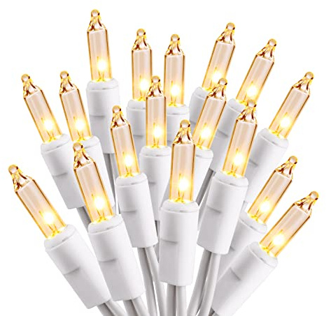 ODEETRONIC Incandescent Christmas Lights, 21.63ft 100 Count Clear Christmas Mini Lights Connectable, 120V UL Certified Indoor Warm White String Lights for Bedroom Party Patio Outside Decor, White Wire