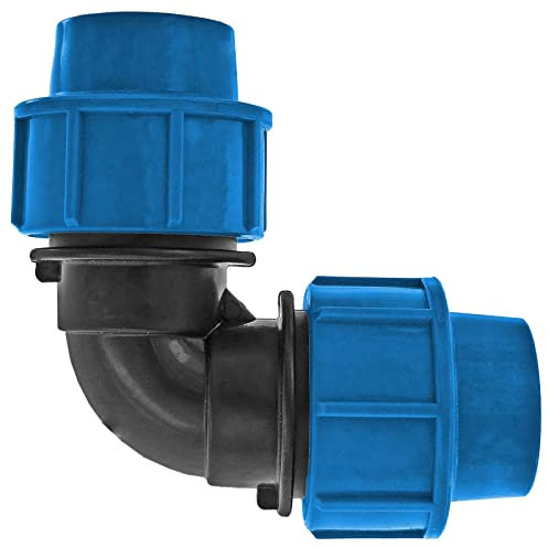 MegaHaustechnik PP Fitting Klemmverbinder Winkel 90 Grad für 20mm PE Rohr Außendurchmesser Trinkwasser PN16 Kupplung Verschraubung blau