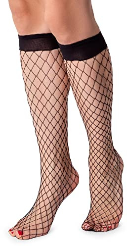 Lores Calcetines hasta la rodilla para mujer, estilo red, talla única, patrón de rombos, Talla única