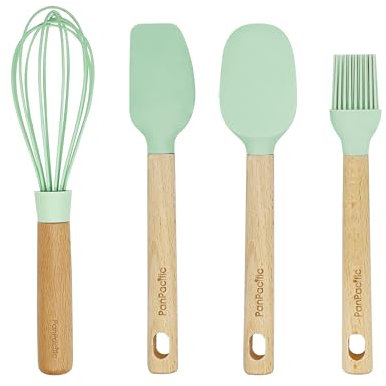 Silikon-Mini-Spatel-Set mit Backpinsel und Schneebesen, kleines Küchenwerkzeug, antihaftbeschichtetes Kochgeschirr zum Kochen, Backen und Servieren – Mintgrün – 4 Stück