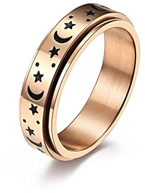 BCughia Anxiety Ring Spin, Ring Rosegold Fein Edelstahl Stern Mond Anxiety Zarter Ring Engagement Geschenke für Freundin Größe 54(17.2)