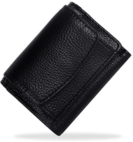 Moorle Geldbeutel Damen, Kleine Damen Geldbörse mit RFID Schutz, Echtleder Geldbeutel Damen, Mini Münzfach Portemonnaie Damen, Portmonee Damen Klein mit Kreditkartenetui für Frauen Herren Black