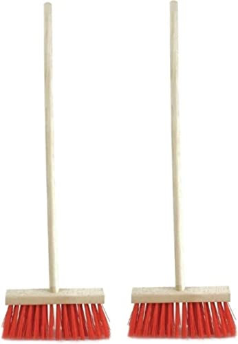 Synx Tools Set 2X Außenbesen Rot - Gartenartikel - Gartensets - Veger - Straßenbesenstiel 120/ 28cm breit - Besenstiel - Außenbesen mit Stiel