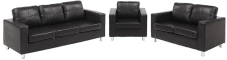 Vente-unique Couchgarnitur 3+2+1 - Kunstleder - Schwarz - Ackley