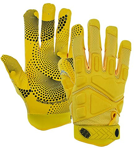 Seibertron G.A.R.G 2.0 Gel Filled Patented Anti-Impact Ultra-Stick Sportmottagare Handske Amerikansk Fotboll Handskar Ungdom och Vuxen/Amerikanska Fotbollshandskar för Vuxna Gul L
