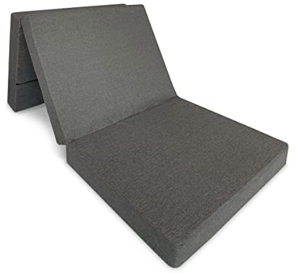 Somnia Descanso - Colchón Plegable para Invitados con Cierre y Asa, Espuma de Gran Densidad (Extrafirme) y Funda en Loneta Gris Oscuro Desenfundable, Muy Transpirable, Blanco, 90 x 190