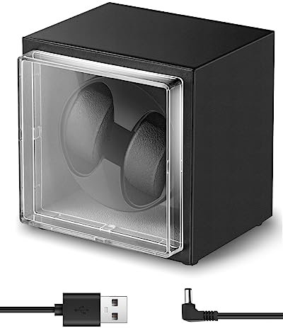 Mxmoonant Carica Orologi Automatici per 2 Orologi, 5 Modalità di Rotazione con Motore Silenzioso,Alimentazione a Batteria & Adattatore CA, con Illuminazione LED degli