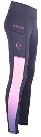 AK Rainbow AKRS 6058 - Mallas de equitación transpirables de cintura alta con asiento completo, agarre de silicona, Azul marino/rosa, XS
