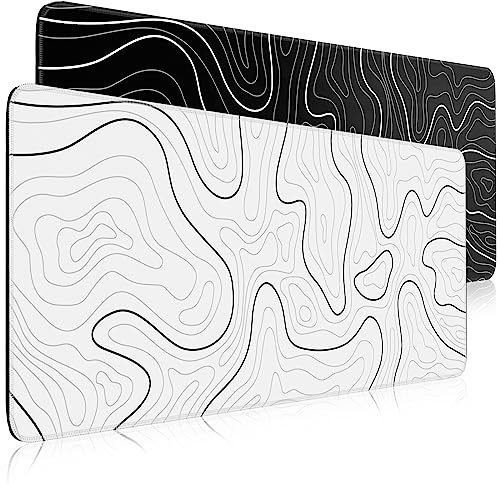 DIGSOM 2 Pack Large Gaming Mouse Pad & Keyboard Mat, 31.5 x 11.8in, Black and White, Fabric with Anti-Slip Base