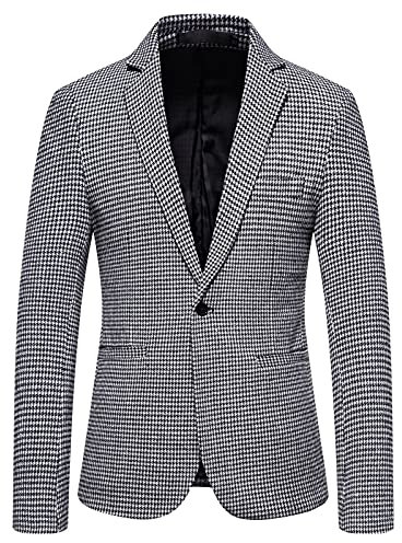 Veste pied-de-poule pour homme - Blazer décontracté pour homme à carreaux - Veste de sport à revers cranté - Blazer pied-de-poule - 1 bouton - Veste de costume business décontractée - Coupe droite