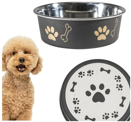 PAWPLANET Hundenapf Edelstahl Anti-Rutsch Schwarz - Wassernapf Hund 700 ml - Futternapf Hund Rostfreier - Fressnapf für Hunde und Katze 16 cm – Spülmaschinenfest