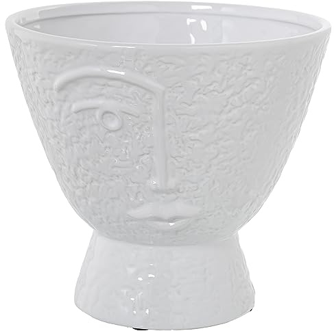 Vase mit Gesicht aus Keramik in Weiß glänzend, 22 x 20 cm