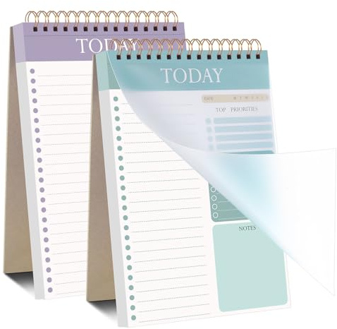 Thboxes 2 Pack To Do List Notepad, Undated Daily Planner A5 Spiral 104 Page To Do List Pad with Hourly Schedule Checklist for Work Study and Personal Oraganizer
