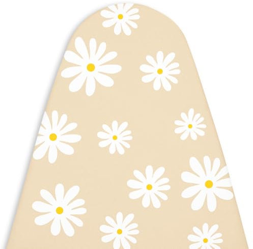 Encasa XO Ersatzbügeltischbezug mit 3 mm Filzpolsterung, Kordelverstärkung (passend für Standard X-Large Bügeltische von 135x45 cm) Wärmereflektierend, Bedruckt - Daisy Beige