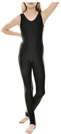 P&R DANCEWEAR LTD Flickor glänsande stigbygel dans fin klänning gymnastik ärmlös catsuit – perfekt för dans och gymnastikuppträdanden, Svart, 11-12 Years