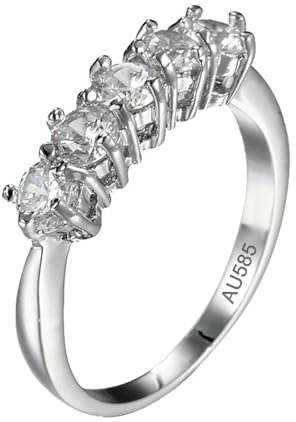 Epinki 14K Au585 Weißgold Verlobungsring, Klassiker Hochzeitsring Hochzeitsband mit 5 Labor Erstellt Diamant, Gold 585 Bandringe Eheringe Echter Schmuck, Gr.63 (20.1)