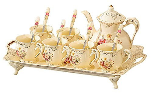 Servizio da tè pomeridiano Servizio da tè in Ceramica con teiera Servizio da tè Inglese in Ceramica Cucchiaino da caffè da 6 Pezzi con Vassoio