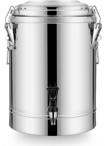 UPWONEC Flüssigkeitsvorratstank Mit Wasserhahn, Milchkännchen Aus Edelstahl, Luftdichter Deckel, Eiskübel/Wasserkübel/Suppenkübel, Luftdichter Silikonbehälter,100l