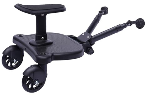 Buggy Board mit Sitz, Abnehmbarer Sitz Trittbrett Mitfahrbrett füR Alle Kinderwagen, mit Bequemes Kissen 360°Zweirad Design AufhäNgegurt füR 2-6 Jahre Alte Kinder Einer Maximalen Belastung Von 25Kg
