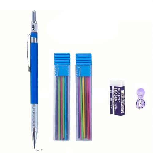 MROOFUL Druckbleistift, Metall, 2,0 mm, Farbmine, Kunst, Zeichnen, Design, HB, niedriger Schwerpunkt, Schreiben, Büro, Schulbedarf, Blau