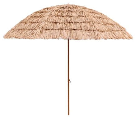 Sonnenschirm Strand Strohgedeckter Terrassenschirm, Hawaii-Schirm, UV-Schutz, Gartensonnenschirm mit Neigung, Strandschirm für Sand mit 8 Streben, tragbarer Marktschirm mit Tragetasche, höhenverstell