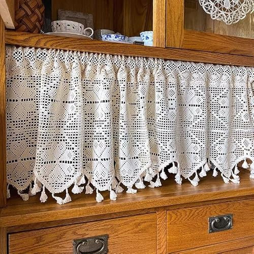 GLWDMB Häkeltoptik Scheibengardine Bistro Landhaus Vintage Kurz Glücksklee Bistrovorhang Shabby Chic Gewebt Küche Kurzstores Gardinen Küchengardine Kurzvorhang W115xH75cm