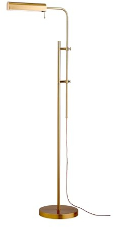 O'Bright Cedric Adjustable Pharmacy Floor Lamp - Industrial Design for Reading, Crafting, Work - 10W LED, Height 45-61 inches - Ideal for Living Room, Bedside, Office - Antique Brass (Gold)