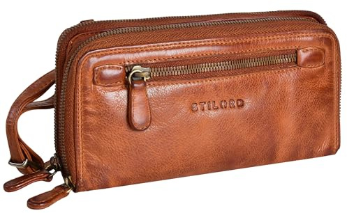 STILORD Fara Handytasche mit Geldbörse zum Umhängen Damen Leder Umhängetasche Klein Echtleder Tasche und Geldbörse Retro Portemonnaie Frauen Farbe:Washed - Cognac