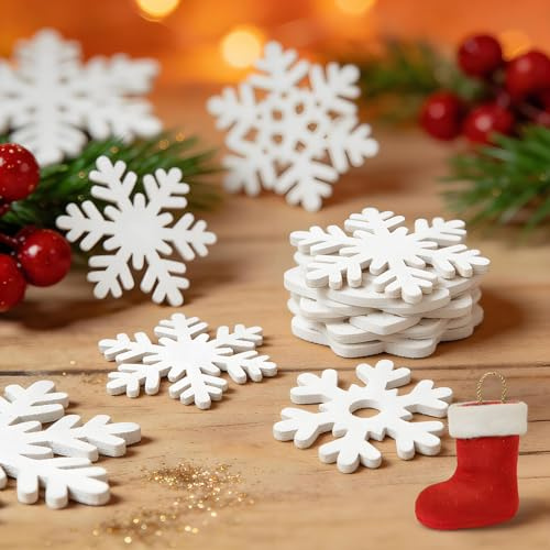 Cabilock 100 Stück Schneeflocken Holz Weihnachtsdeko Klein Streudeko Weihnachten Tischdeko Holzdeko Für DIY Basteln Winterdeko Baumschmuck Christbaumschmuck