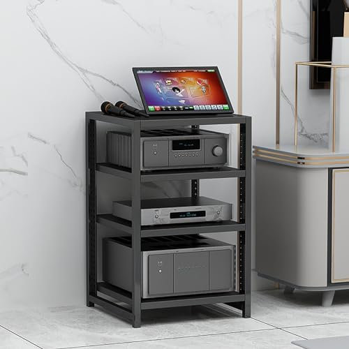 Generisch Soporte para TV de esquina de 4 niveles, para torre de audio, con estantes ajustables, centro de entretenimiento en esquina, ideal para reproductores de DVD, consolas de videojuegos