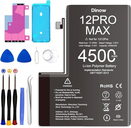 Batterie pour iPhone 12 Pro Max, 4500mAh Batterie de Remplacement Polymère Li-ION Haute Capacité COM avec iPhone 12 Pro Max, Batterie Interne pour iPh-One 12 Pro Max avec Kit d'Outils de Réparation