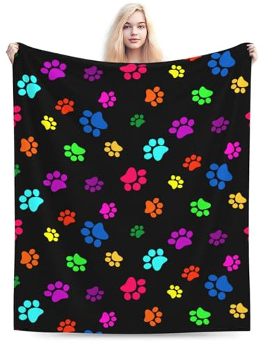 Perinsto Bunte Hundedecke mit Tierpfoten, ultraweich, warm, für alle Jahreszeiten, dekorative Fleece-Decken für Bett, Stuhl, Auto, Sofa, Couch, Schlafzimmer, 152,4 x 127,7 cm