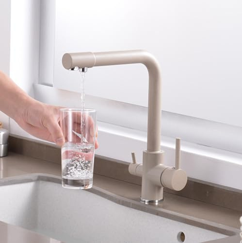 Miscelatore 3 Vie Cucina Avena Rubinetto a Tre Vie per Lavello Cucina a Doppia Leva 3 in 1 Miscelatore Cucina per Acqua Potabile