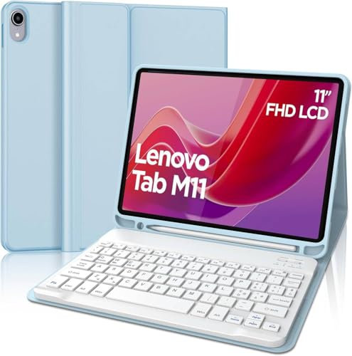 WINCHKING Teclado para Lenovo 11 Pulgada Tab M11 - Funda con Teclado Español Ñ Bluetooth Inalámbrico Extraíble para Tablet Lenovo Tab M11, Azul Cielo