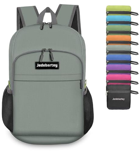 Jedebartey Rucksack, 22L Ultra Lightweight Backpack Foldable Hiking Daypack Small Travel Day Bag for Men Women Kids Outdoor Sports Camping Mountaineering Walking Cycling Climbing (Grey Green)
