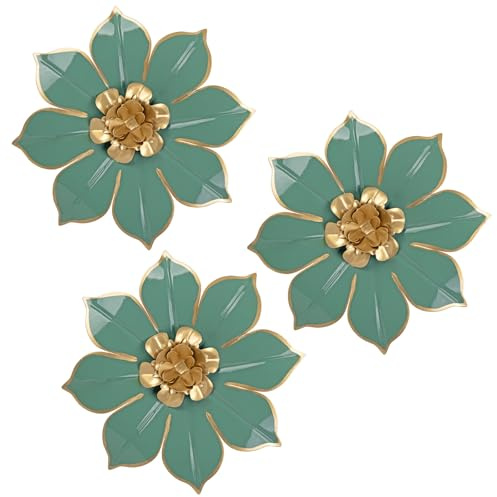 Arborus 3 st metallblommor väggkonst 3D modern väggkonst dekor grön blommig skulptur metall hängande konstverk dekorationer för vardagsrum sovrum hem hall art deco ornament