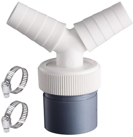 Vyanveo Doble Adaptador en Y para Tubo Desague Lavadora y Tubo Desague de Lavavajillas con Salida para Tubo Ø40 mm y Entrada Ø18-23 mm con 2 Piezas de Abrazaderas Ø20-32 mm