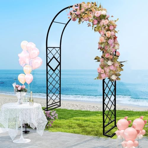 Treillis Arc de Mariage, Robuste Acier Arche de Jardin Tuteur, Arceau Support pour Plantes Grimpantes et Roses, Espalier en Métal(Black,3.2m x 2.40m)