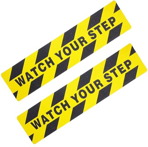 Watch Your Step Floor Tape 6 x 24 Inch, Non Anti Slip Warning Tape Sign Sticker 2PCS, Abrasive Decal Mind the Step Sign for Workplace Home Safety Wet Floor Caution (Keep Floor clean before use)