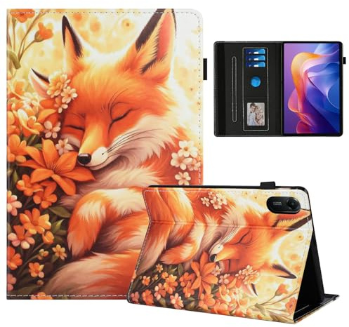 Rostsant Coque pour Xiaomi Redmi Pad 2 11 Pouces Impression Graphique Housse en Tablette Cuir PU Protection pour Xiaomi Redmi Pad 2 11 Pouces Renard en Fleur