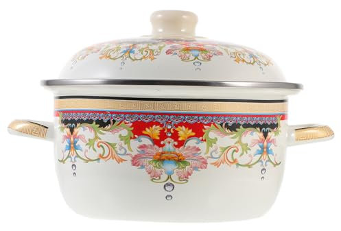 TIDTALEO Enamel Soup Pot Vintage Cooking Pot with Random Pattern Pan for Stewing Soup Instant Noodles and Hot Milk Features Double Handles and Easy Clean Surface