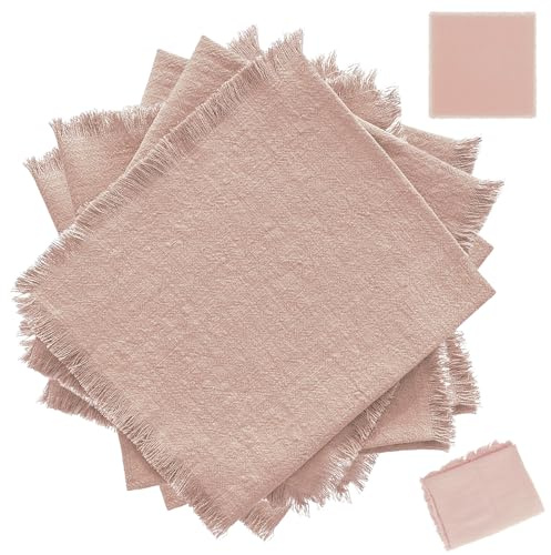 Servilleta de Lino, Juego de 6 Servilletas, Borla Servilleta de Tela, 42 x 42 cm Tejido de Algodón y Lino con Servilletas con Borlas, Servilletas de Cóctel, Adecuado para Hoteles, Rosa Melocotón