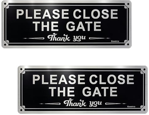 2 Pack Close the Gate Sign, 250x80 mm, Reflective Aluminum Metal Material Beware of the Dog Sign, Self-adhesive and Pre-drilled with 4 Holes, Suitable for Indoor and Outdoor Close the Gate
